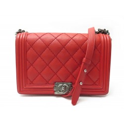 SAC A MAIN CHANEL GRAND BOY CUIR MATELASSE ROUGE BANDOULIERE PURSE HANDBAG 6700€