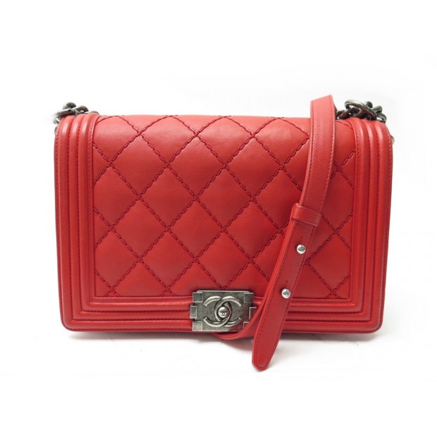 SAC A MAIN CHANEL GRAND BOY CUIR MATELASSE ROUGE BANDOULIERE PURSE HANDBAG 6700€