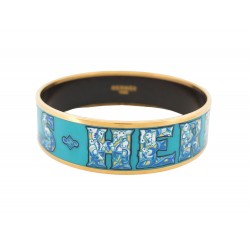 BRACELET HERMES LOGO EMAIL LARGE 22 CM BLEU BLUE ENAMEL STRAP BANGLE 540€