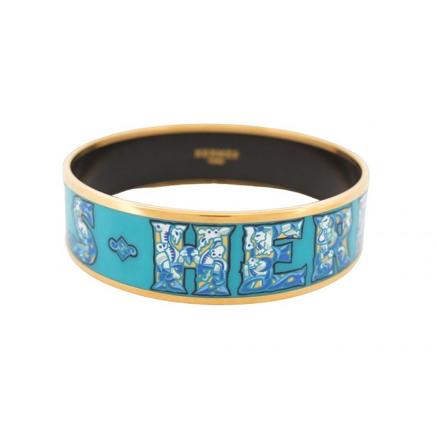 BRACELET HERMES LOGO EMAIL LARGE 22 CM BLEU BLUE ENAMEL STRAP BANGLE 540€