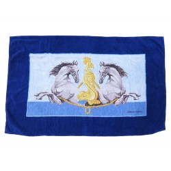 DRAP DE PLAGE HERMES CHEVAUX SERVIETTE DE BAIN COTON BLEU BEACH TOWEL 600€