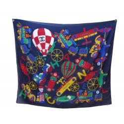 PAREO CHANEL JOUETS 150X130 CM EN COTON BLEU FOULARD DE PLAGE BEACH SCARF COTTON