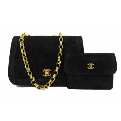 VINTAGE SAC A MAIN CHANEL DIANA + PORTE MONNAIE DAIM NOIR HAND BAG WALLET 6700€