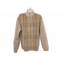 GILET BURBERRY MOTIF TARTAN CHECK XL 56 VESTE LAINE BEIGE WOOL VEST JACKET 950€