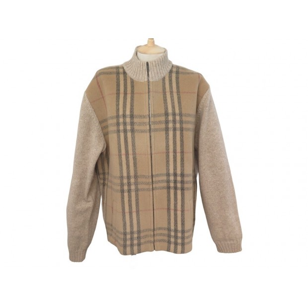 GILET BURBERRY MOTIF TARTAN CHECK XL 56 VESTE LAINE BEIGE WOOL VEST JACKET 950€