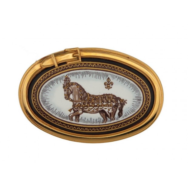 BROCHE PIN'S HERMES IMPRIME CHEVAL GRAND APPARAT EMAIL DORE ENAMEL BROOCH 680€