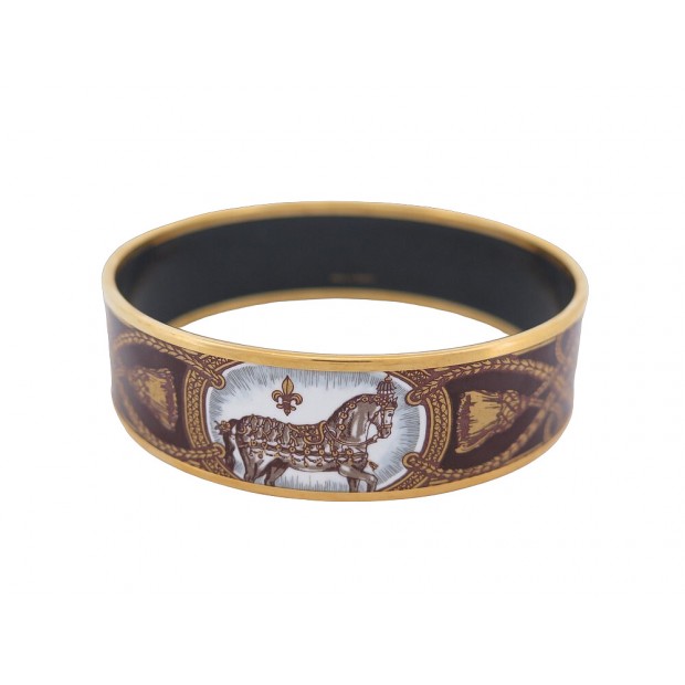 BRACELET HERMES LARGE IMPRIME CHEVAL GRAND APPARAT 22 EMAIL ENAMEL BANGLE 550€