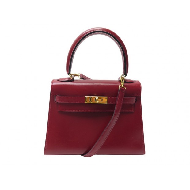 VINTAGE SAC A MAIN HERMES KELLY 20 MINI SELLIER CUIR BOX ROUGE BANDOULIERE BAG