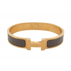 NEUF BRACELET HERMES CLIC HH H700001F T 21 EMAIL GRIS MAT METAL DORE BANGLE 640€