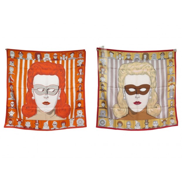 NEUF FOULARD HERMES DRESS CODE DOUBLE FACE DANIEL CLOWES ORANGE SOIE SCARF 620€