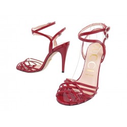 NEUF CHAUSSURES GUCCI RED DRACONIA 38.5 SANDALES EN CUIR VERNIS ROUGE SHOES 690€