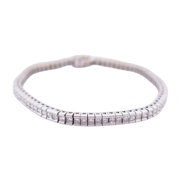 BRACELET TENNIS RIVIERE DE DIAMANTS PRINCESSE 20 OR BLANC 18K 16.1G 5.39CT STRAP