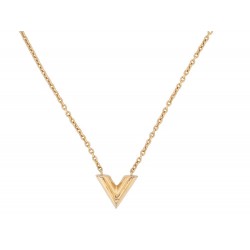 COLLIER LOUIS VUITTON ESSENTIAL V M61083 42-48CM METAL DORE GOLDEN NECKLACE 410€