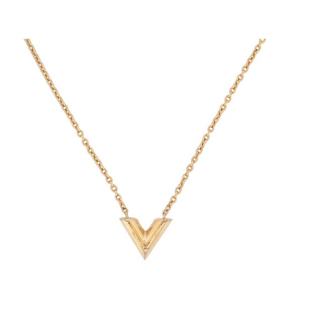 COLLIER LOUIS VUITTON ESSENTIAL V M61083 42-48CM METAL DORE GOLDEN NECKLACE 410€