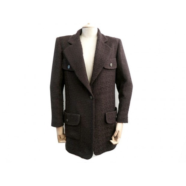 NEUF VESTE LONGUE CHANEL 36 38 S M TWEED LAINE MARRON MANTEAU JACKET COAT 5000€