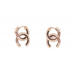 NEUF BOUCLES D'OREILLES CHANEL LOGO CC STRASS EMAIL NOIR METAL DORE EARRING 700€