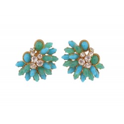 VINTAGE BOUCLES D'OREILLES CHRISTIAN DIOR 1966 STRASS PIERRES TURQUOISE EARRINGS