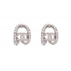 NEUF BOUCLES D'OREILLES CHANEL LOGO CC ET STRASS METAL ARGENTE NEW EARRINGS 850€