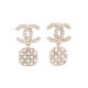 NEUF BOUCLES D'OREILLES CHANEL LOGO CC & STRASS NEW GOLDEN STEEL EARRINGS 700€