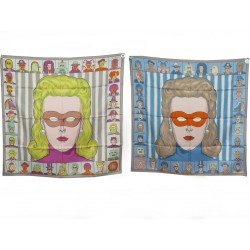 NEUF FOULARD HERMES DRESS CODE DOUBLE FACE DANIEL CLOWES GRIS SOIE SCARF 620€