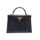 VINTAGE SAC A MAIN HERMES KELLY 32 SELLIER 1992 EN CUIR TOGO NOIR HANDBAG PURSE