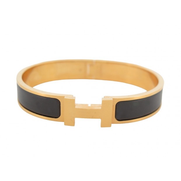 NEUF BRACELET HERMES CLIC HH H700001F T 20 EMAIL NOIR MAT METAL DORE BANGLE 640€