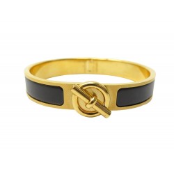 NEUF BRACELET HERMES CLIC GLENAN 20 EMAIL NOIR MAT METAL DORE STRAP BANGLE 640€