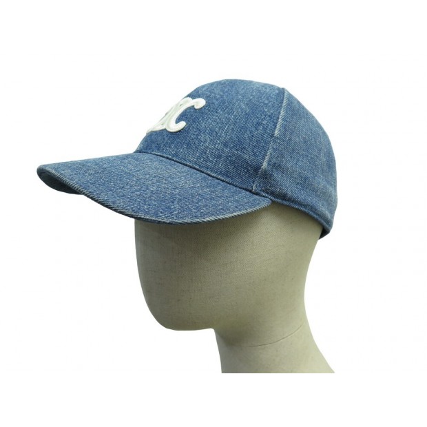 NEUF CASQUETTE CELINE BASEBALL TRIOMPHE 2AUT6930F S 50-63 CM DENIM BLEU CAP 520€