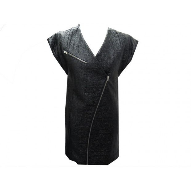 NEUF ROBE SAINT LAURENT A ZIP 395656 M 38 EN SIMILI CUIR NOIR BLACK DRESS 2100€