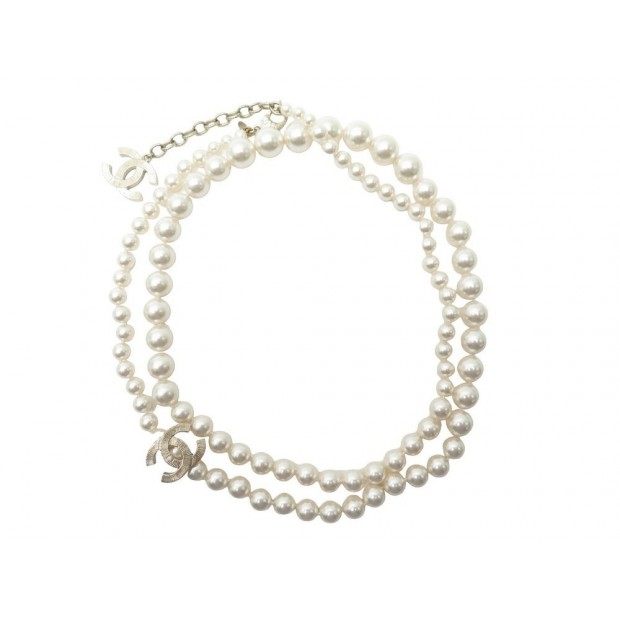 COLLIER CHANEL AVEC PERLES LOGO CC 2014 SAUTOIR PEARLS NECKLACE 1800€