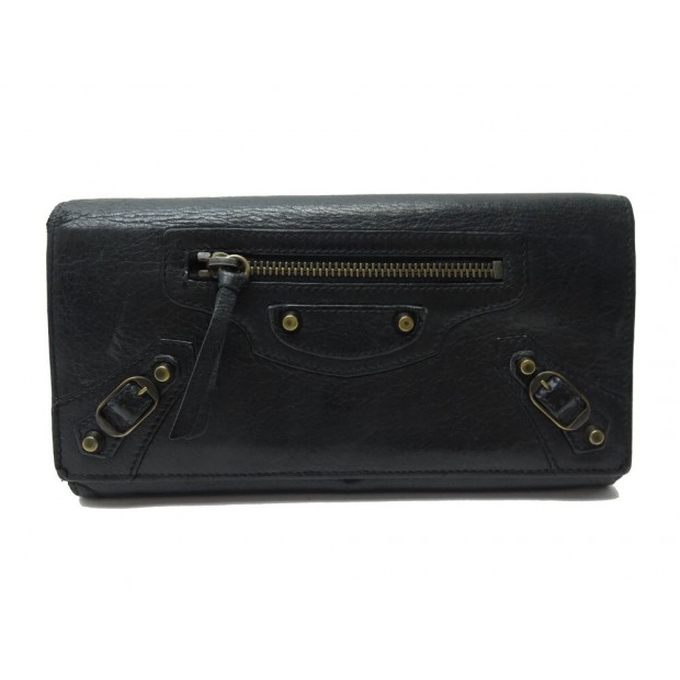 PORTEFEUILLE BALENCIAGA CONTINENTAL CLASSIC 253038 CUIR GRAINE NOIR WALLET 465€