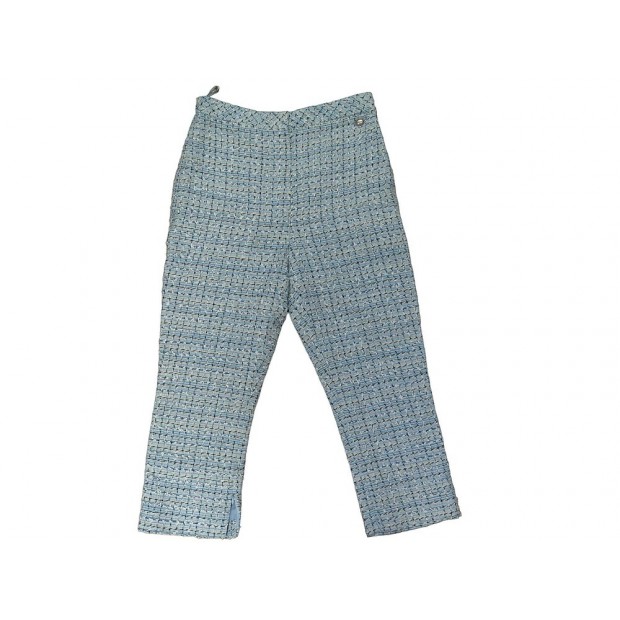 PANTALON CHANEL PANTACOURT EN TWEED FANTAISIE P60329V45916 BLEU S 36 PANTS 6100€