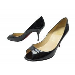 CHAUSSURES CHRISTIAN LOUBOUTIN ESCARPINS 38.5 CUIR VERNIS NOIR OPEN SHOES 795€