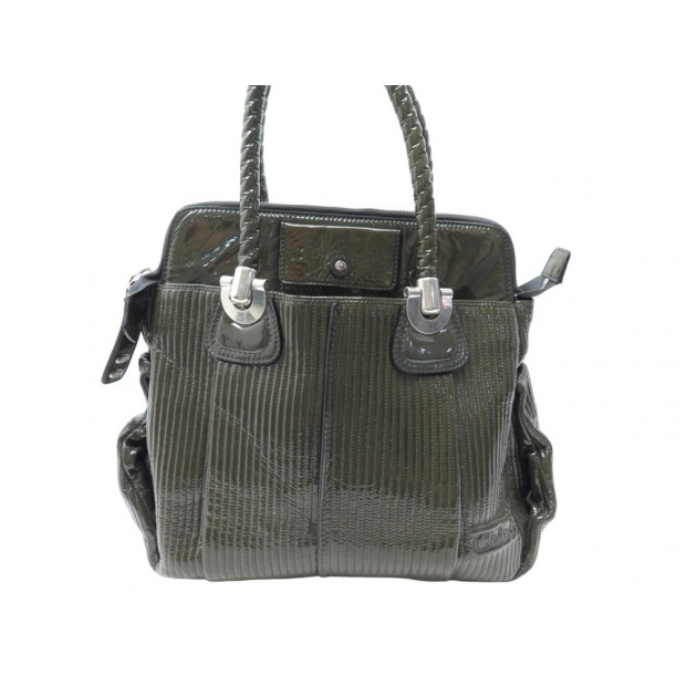 SAC A MAIN CHLOE HELOISE GM CABAS CUIR VERNIS VERT LEATHER PURSE HAND BAG 1300€