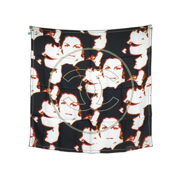 NEUF FOULARD CHANEL MADEMOISELLE COCO VISAGE CARRE 90 CM EN SOIE SILK SCARF 490€