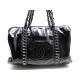 NEUF SAC A MAIN CHANEL LOGO CC EN CUIR VERNI NOIR & METAL ARGENTE HAND BAG 3500€