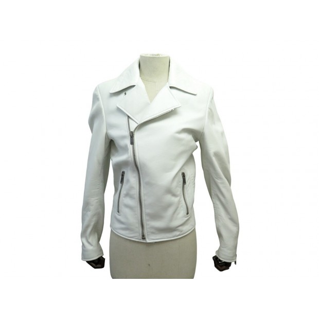 NEUF BLOUSON SAINT LAURENT PERFECTO 516259 M 40 VESTE EN CUIR BLANC JACKET 3990€