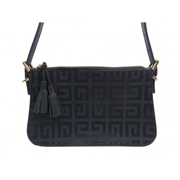 SAC A MAIN GIVENCHY POCHETTE MONOGRAMME TOILE ET CUIR NOIR CANVAS HAND BAG POUCH