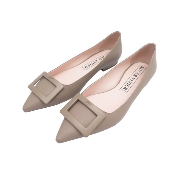 NEUF CHAUSSURES ROGER VIVIER BALLERINES GOMMETTINE 40 EN CUIR BEIGE SHOES 620€