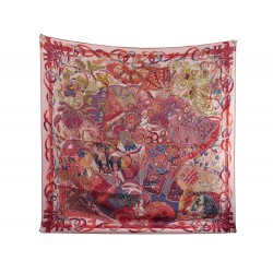 NEUF FOULARD HERMES AU FIL DU CARRE 90 FAIVRE SOIE ROSE + BOITE SILK SCARF 495€