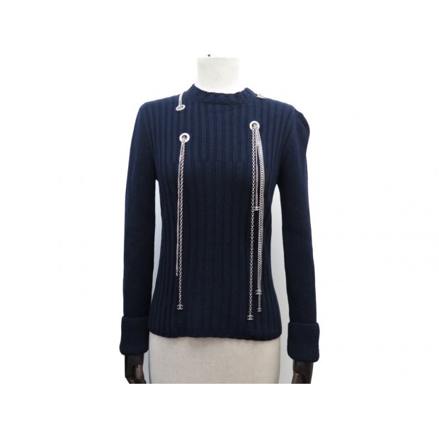 NEUF PULL CHANEL TAILLE 34 S P59746 EN LAINE BLEU MARINE NEW SWEATER 2800€