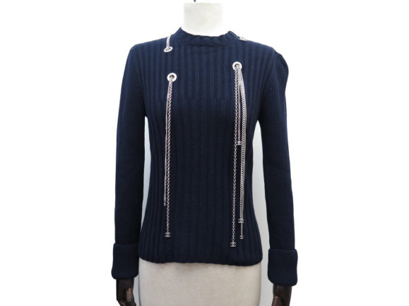 pull chanel taille 34 s p59746 en laine bleu