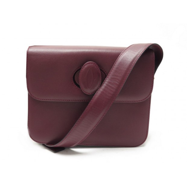 VINTAGE SAC A MAIN MUST DE CARTIER BANDOULIERE EN CUIR BORDEAUX HAND BAG 2000€