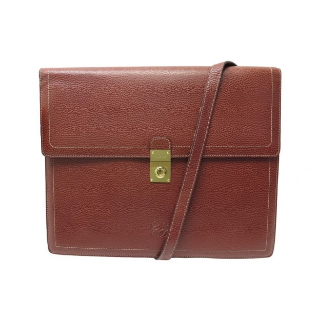 VINTAGE PORTE DOCUMENTS LOEWE SAC SERVIETTE EN CUIR GRAINE CAMEL BRIEFCASE 1700€