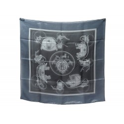 FOULARD HERMES EX LIBRIS CARRE 70 EN SOIE ET POLYAMIDE BLEU MARINE SCARF 375€