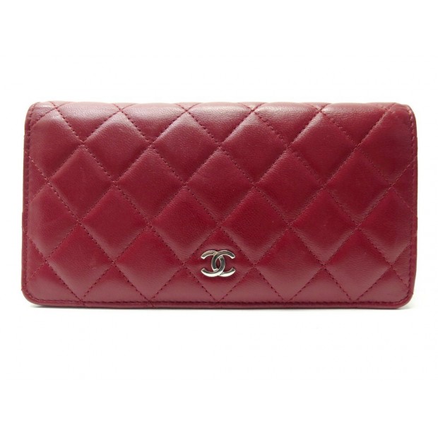 PORTEFEUILLE CHANEL LONG CUIR MATELASSE LOGO CC CUIR ROUGE LEATHER WALLET 1310€