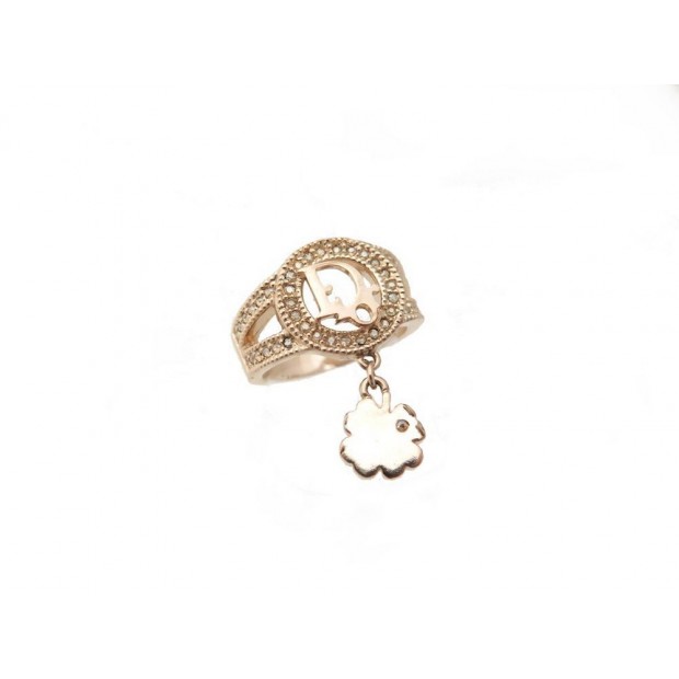 BAGUE DIOR T 53 EN METAL DORE & STRASS TREFLE BIJOU GOLDEN JEWEL RING 290€