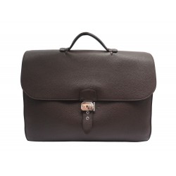 SACOCHE HERMES SAC A DEPECHES 2 SOUFFLETS CUIR TOGO MARRON CARTABLE BAG 6100€