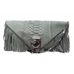 SAC A MAIN CELINE ENVELOPPE FRANGES 32CM CUIR PYTHON GRIS HAND BAG PURSE 2000€