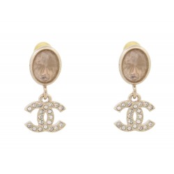 NEUF BOUCLES D'OREILLES CHANEL PENDANTES LOGO CC GOLDEN STEEL NEW EARRINGS 630€